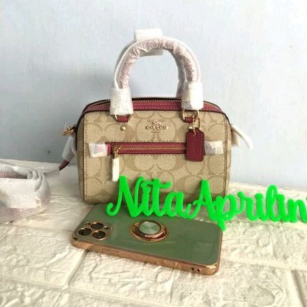 Jual Tas COACH Rowan Mini Crossbody Satchel Light Khaki Rouge Signature ...