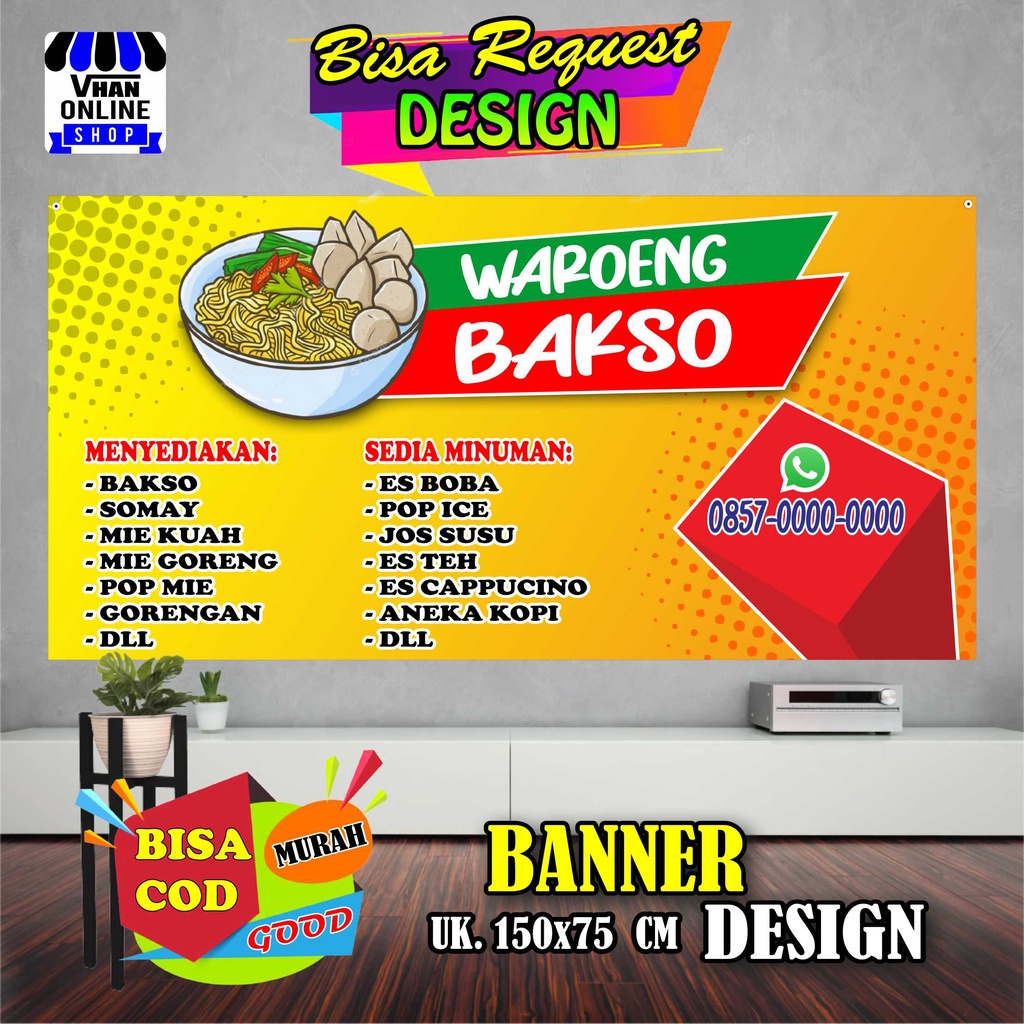 Jual Spanduk Banner Backdrop Jualan Bakso Jajanan Warung Keren Bagus Shopee Indonesia