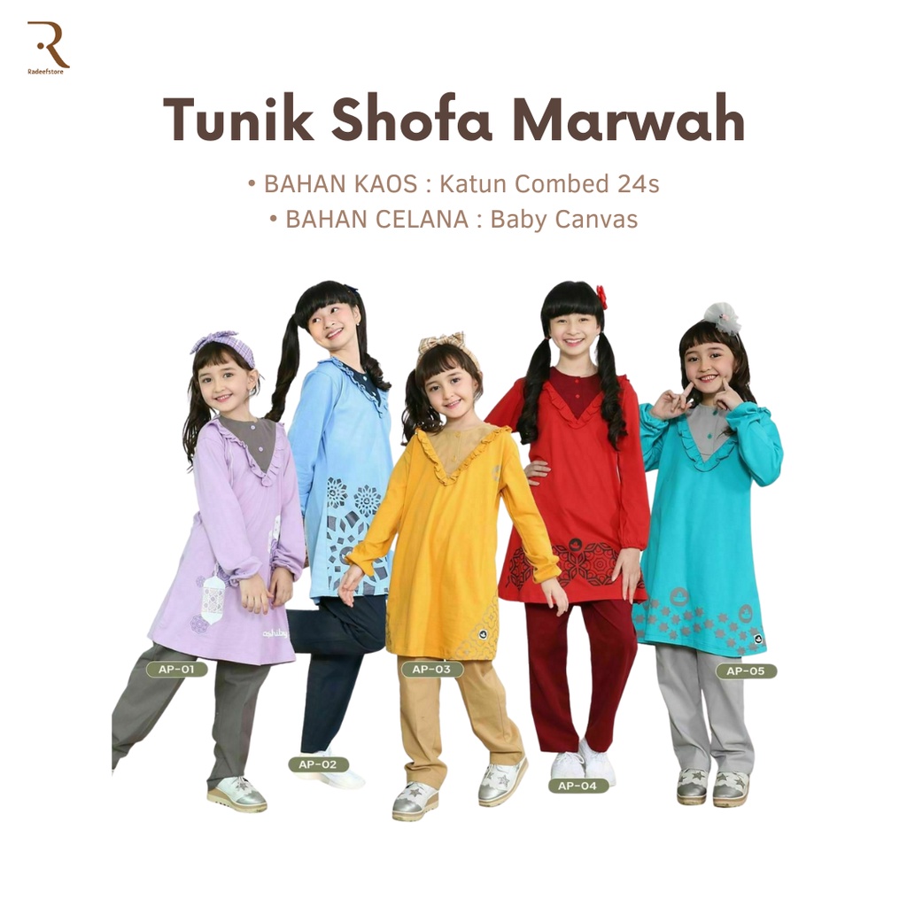 Jual Setelan Baju Anak Muslim Perempuan Tunik Shofa marwah Oshiby