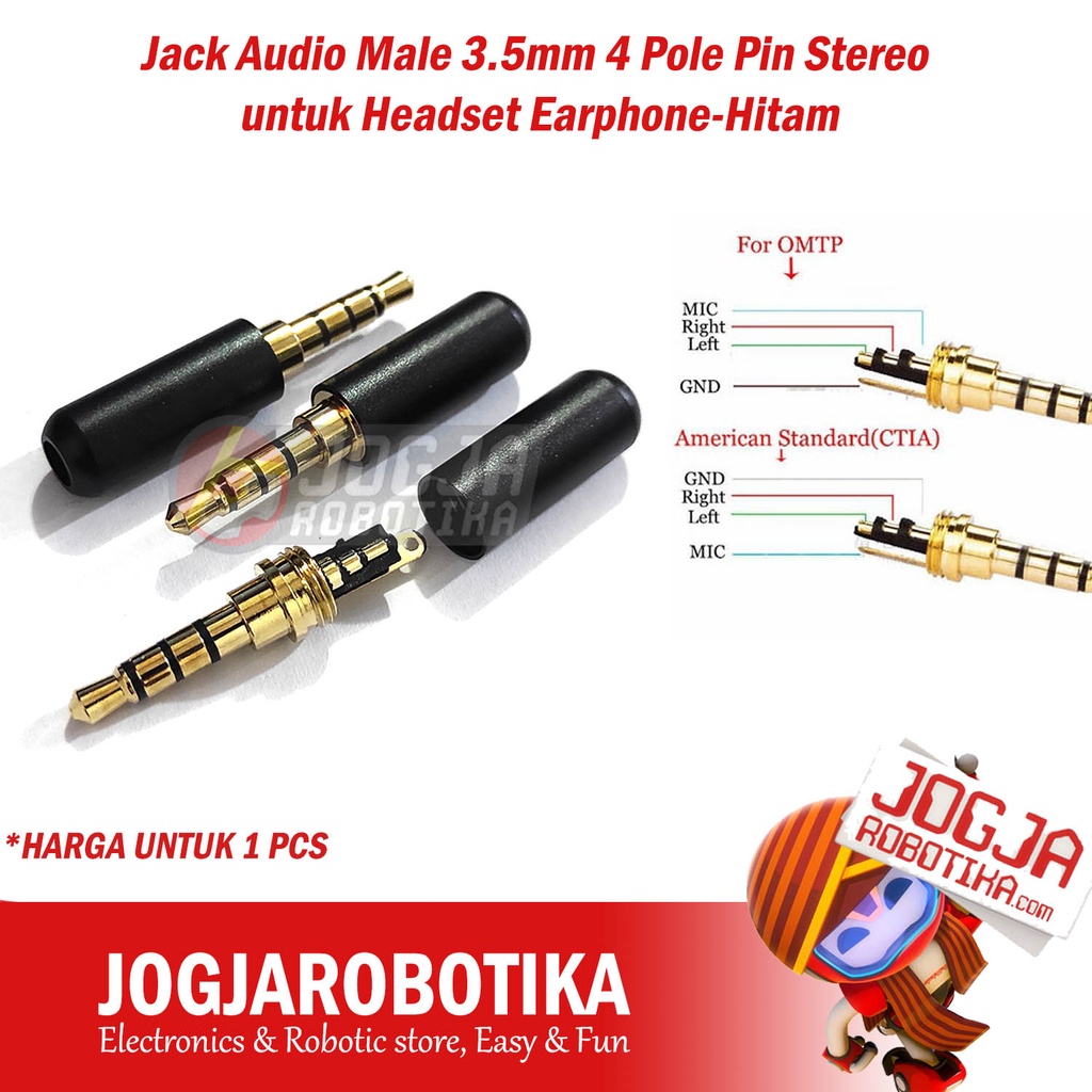 Jual Jack Audio Male 3.5mm 4 Pole Pin Stereo untuk Headset EarphoneHitam Shopee Indonesia
