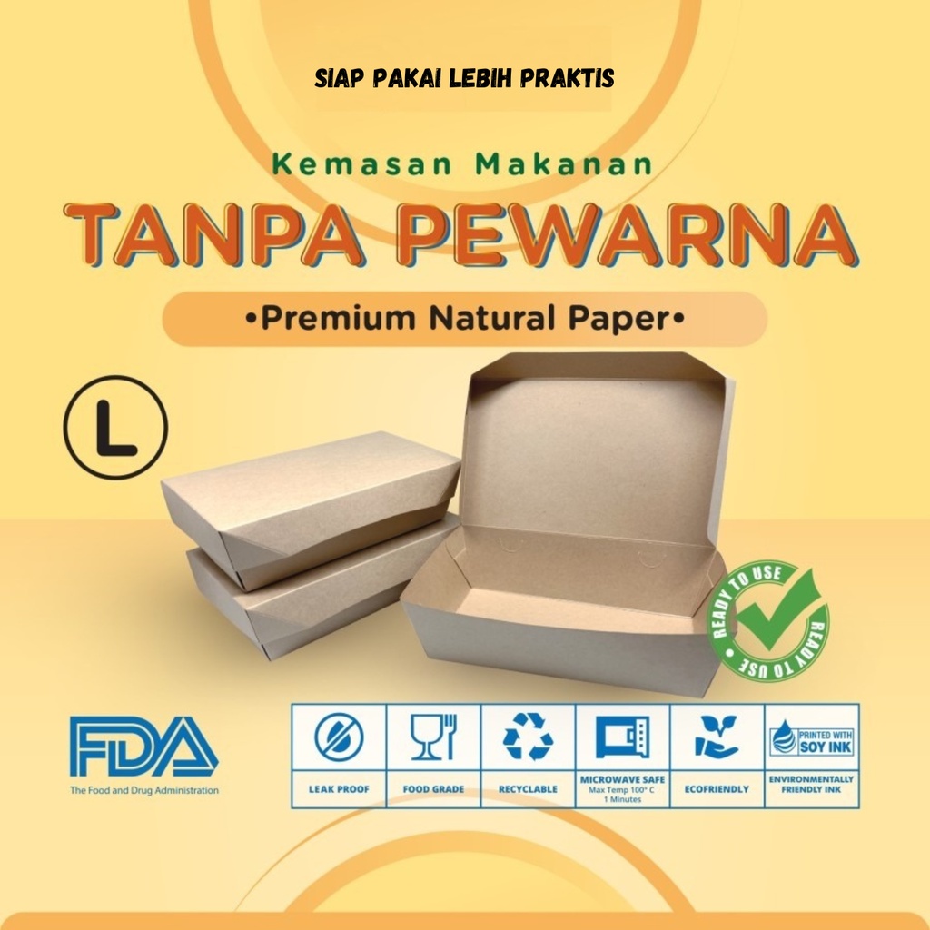 Jual Paper Lunch Box Ukuran L Foodgrade Bahan Premium Natural Paper