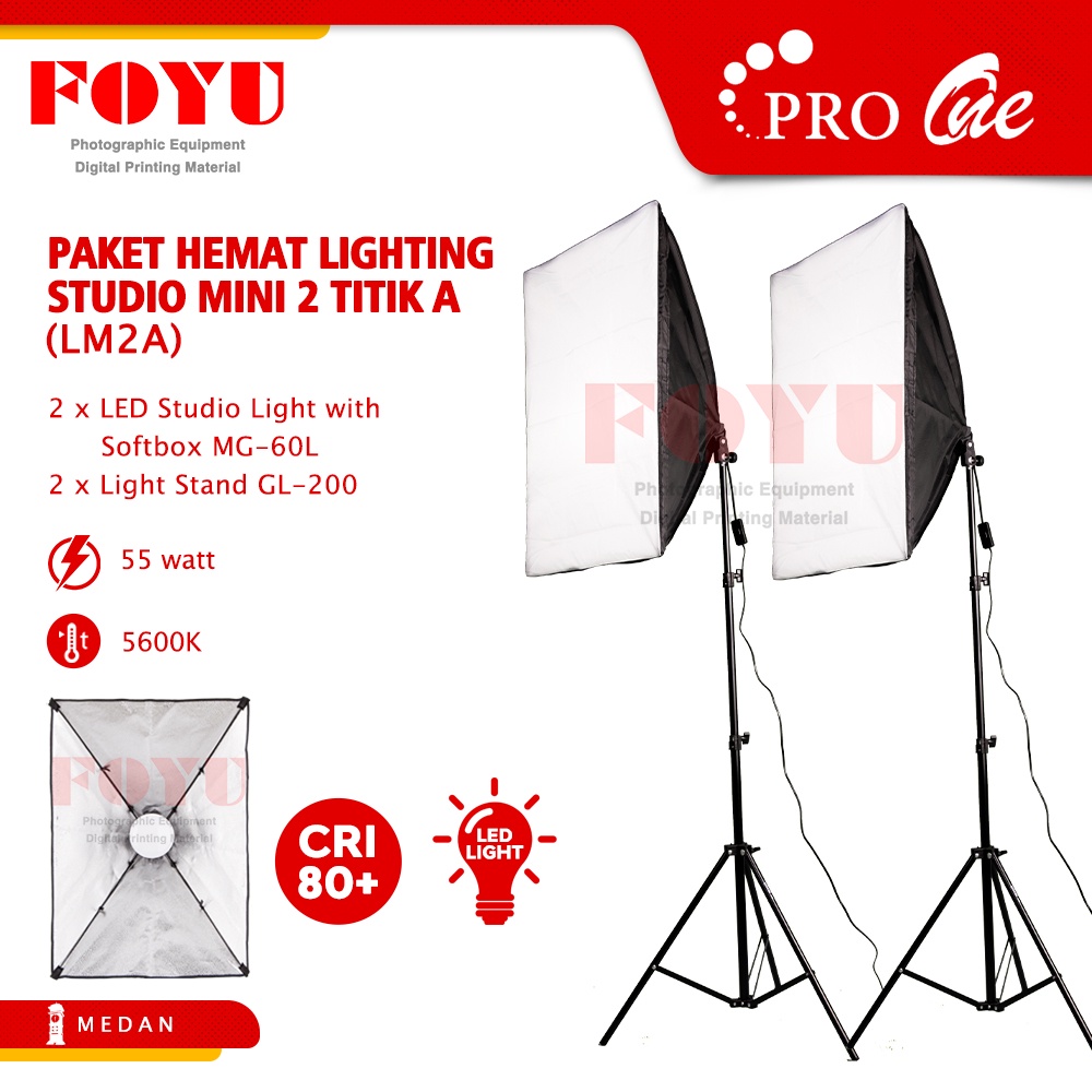 Jual Paket LED Studio Light Lighting Mini Lampu LM2A Softbox