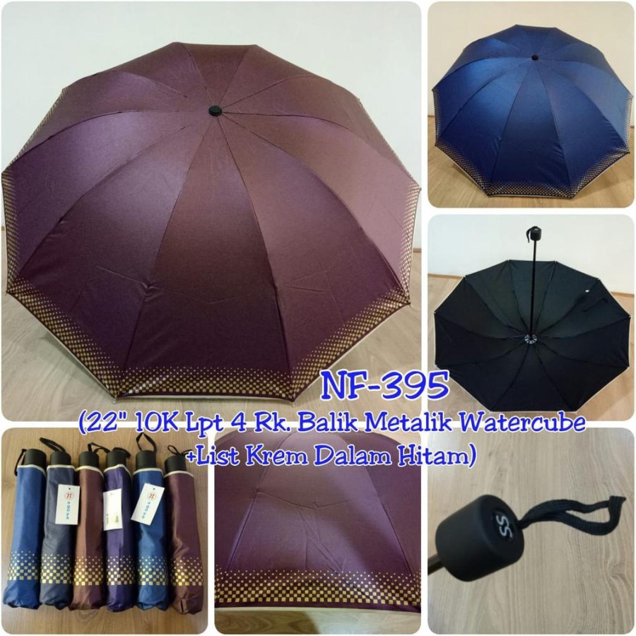 Jual Payung Lipat Polos List Batik Dalam Hitam Metalic Elegant Rangka Jari Anti Uv Shopee