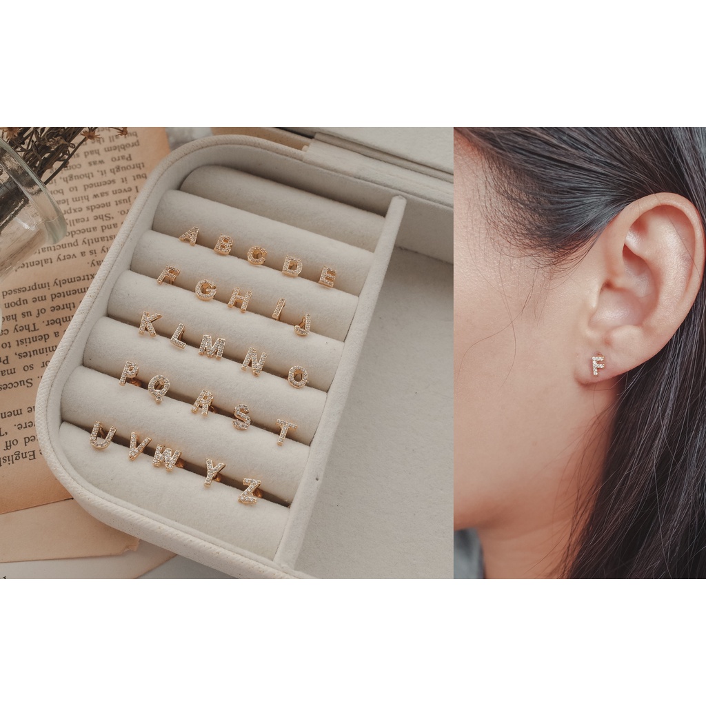 Jual Harga Biji Anting Piercing Inisial Huruf Tindikan Helix Tragus