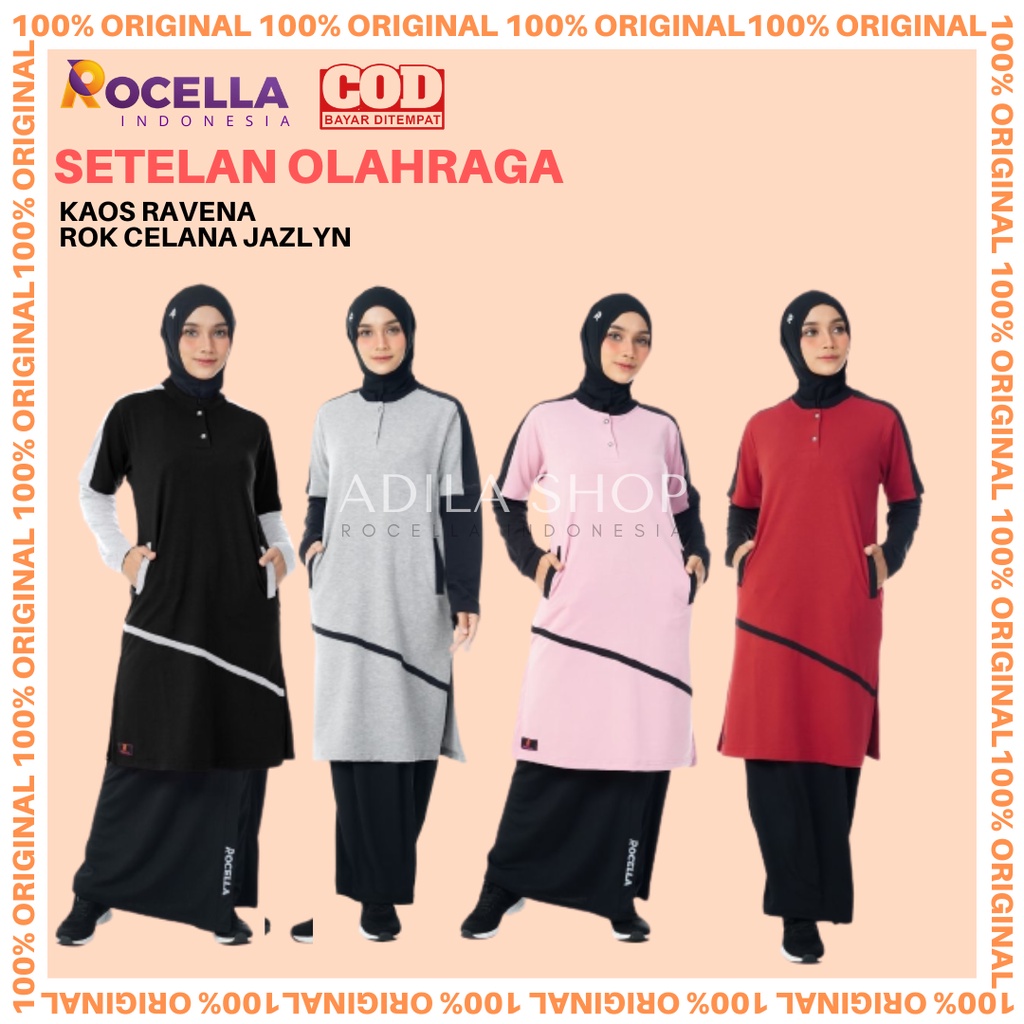 Jual Setelan Olahraga Rok Celana Muslimah Rocella Baju Olahraga Kaos