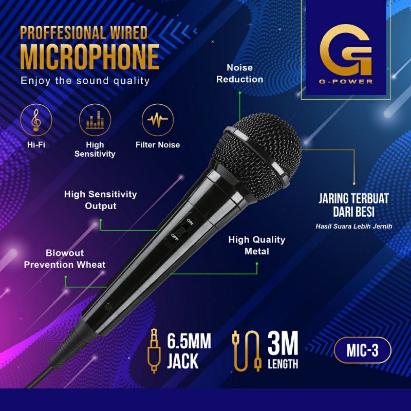 Jual Microphone GPower Profesional Wired Mic Karaoke Kabel 3 Meter