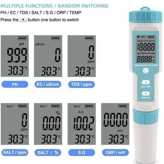 Jual Salinity Tds Ph Ec Orp Sg Temp 7 In 1 Water Tester Meter Salt C600 ...