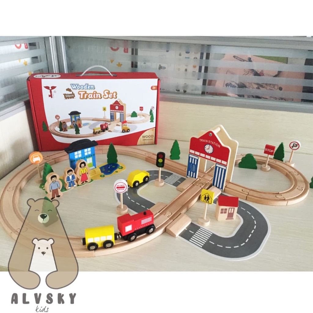 Jual MAINAN ANAK KERETA API / TRAIN PLAY SET / WOODEN TRAIN PLAY SET 50 ...