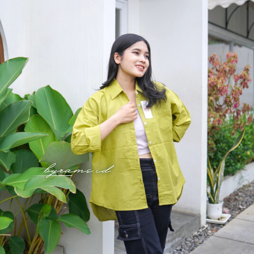 Jual Kemeja Wanita Oversize Linen Olivia Shirt Linen Pocket Oversize