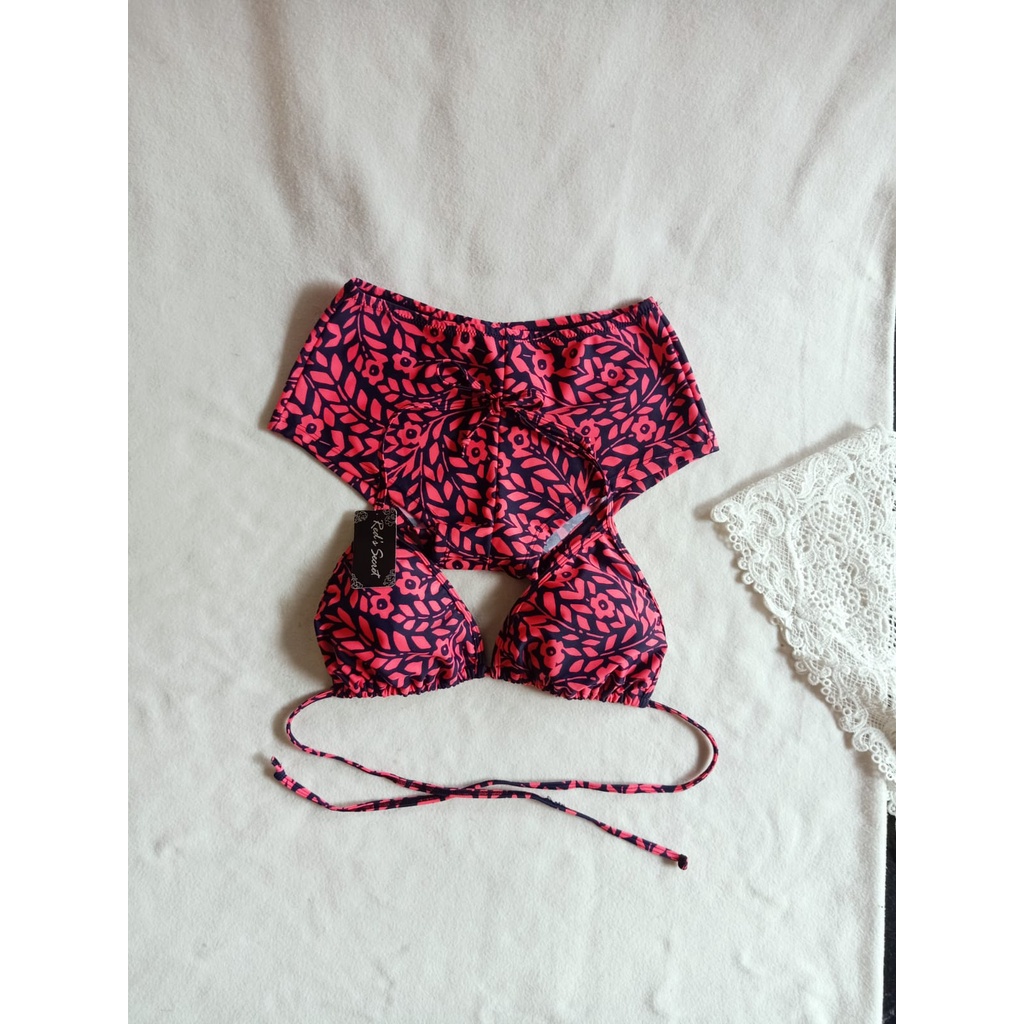 Jual BK.3302 NAVY BUNGA PINK - BIKINI SEGITIGA CELANA BOXER | Shopee ...