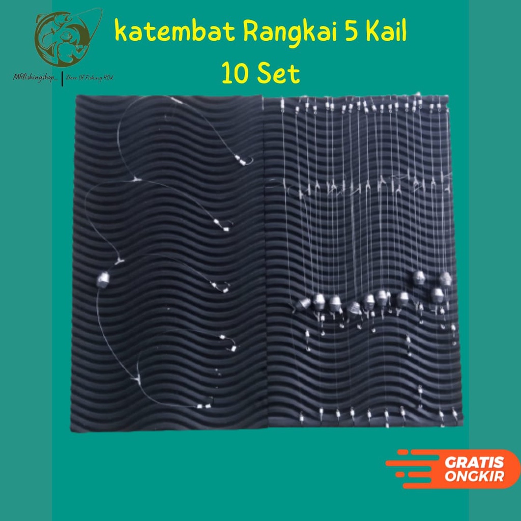 Jual Rangkaian kail pancing 5 kail set 10 +spon / kenceh katembat 5 ...