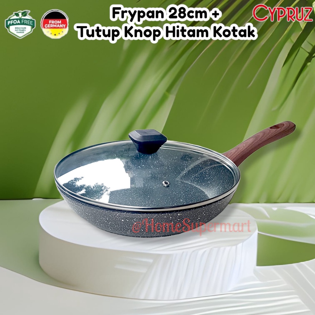 Jual Frying Pan Cm Gagang Kayu Anti Lengket Marble Induksi Gas Fp Dengan Tutup Kaca Knop