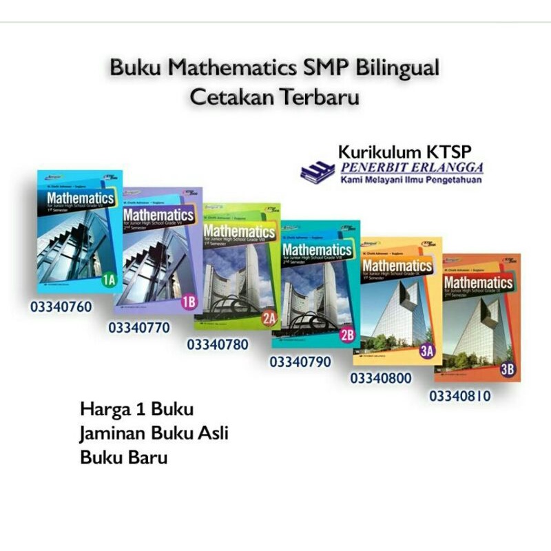 Jual BUKU ERLANGGA (ORIGINAL) BILINGUAL MATHEMATICS SMP GRADE 1A 1B 2A ...