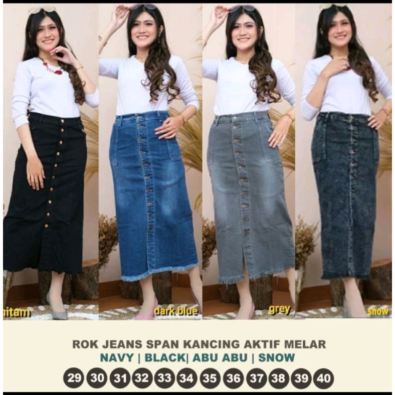 Jual Rok Span Jeans Streth Kancing depan | Shopee Indonesia