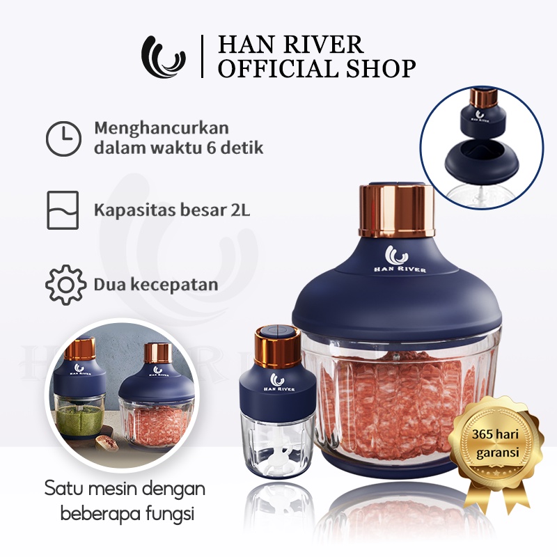 Jual HAN RIVER Blender (2L+0.6L) chopper dua cangkir+(Dua set pisau