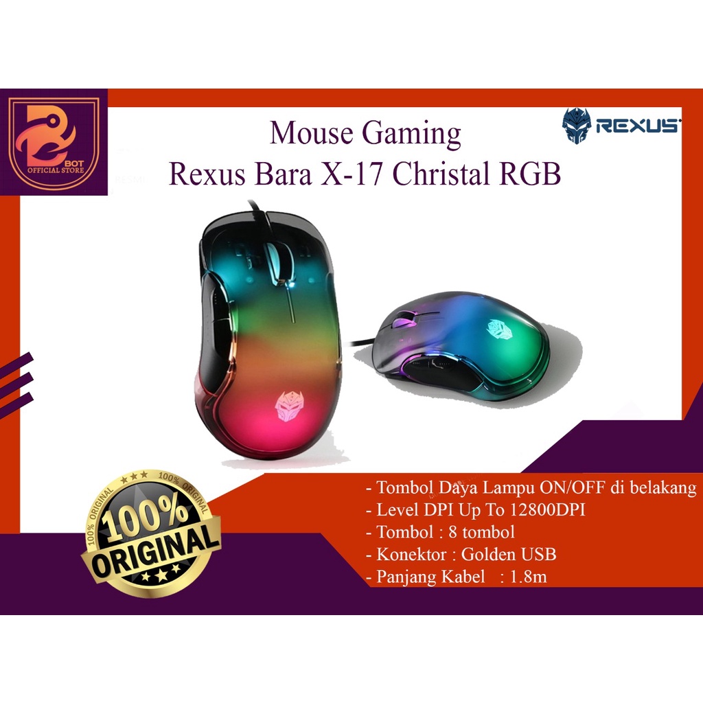 Jual Mouse Gaming Rexus Bara X17 RGB - X 17 Macro Gaming Mouse Original