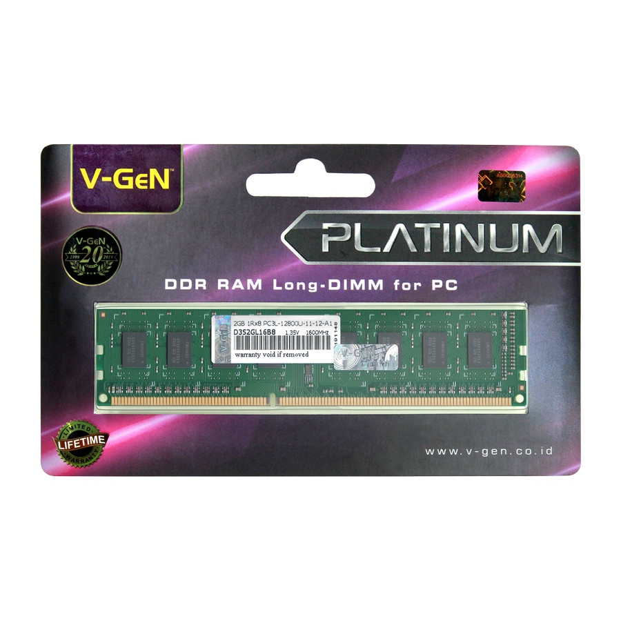 V-GeN RAM DDR3/DDR3L 2GB 12800 PLATINUM LongDimm Memory RAM PC VGEN
