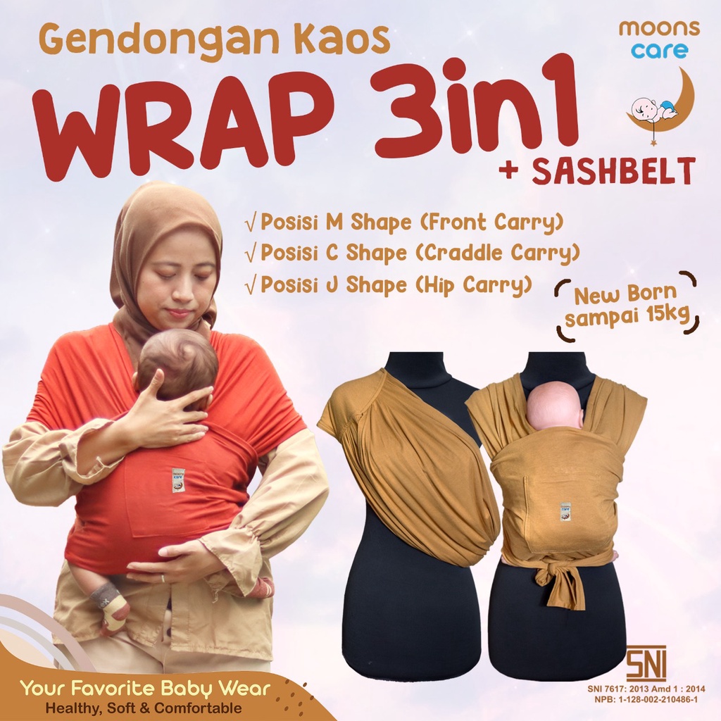 Jual moons care SNI Gendongan Bayi 3in1 Instan Baby Wrap dengan Sash Belt Geos Gendongan Bayi Depan M Shape Baby Wrap 3in1 Geos Baby Instan satu set dengan sash belt Selimut Bayi