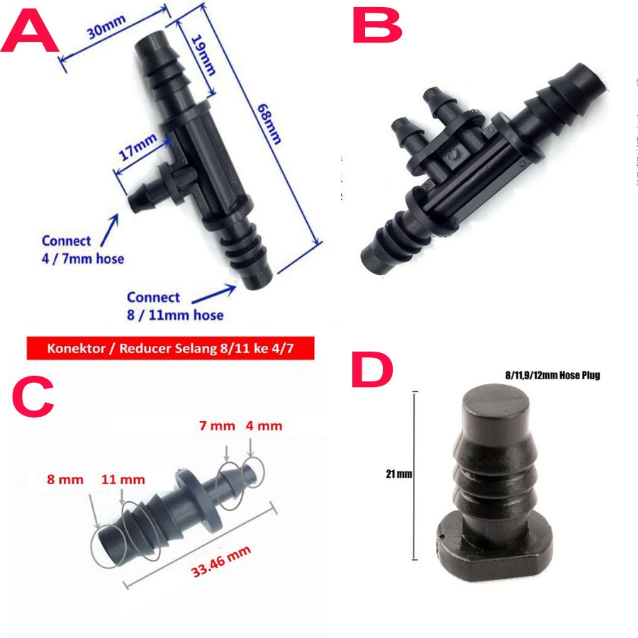 Jual T Konektor End plug Reducer sambungan selang uniring ke aerator ...