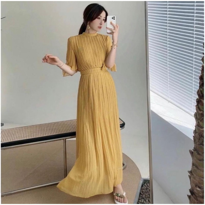 Jual Aware Dress Korean Simple Mewah Dinner Party Formal Plisket Maxi