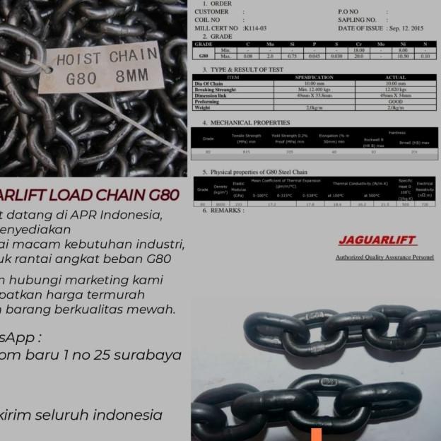 Jual Rantai baja G80 jaguar lift ori load chain short angkat barang ...