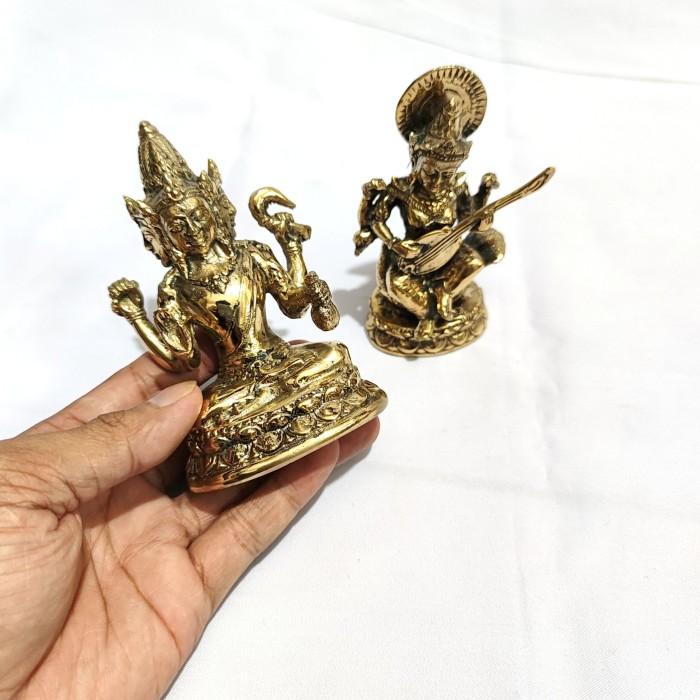 Jual Patung Dewa Brahma Dan Dewi Saraswati 12cm Gold Kuningan Set 025