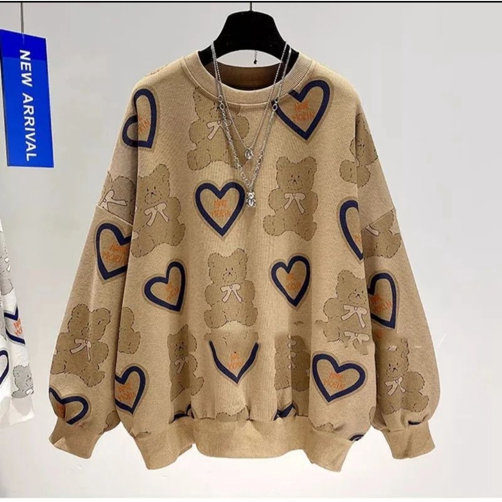 Jual LOVE BEAR FULL PRINT SWEATER WANITA CREWNECK SWEATER
