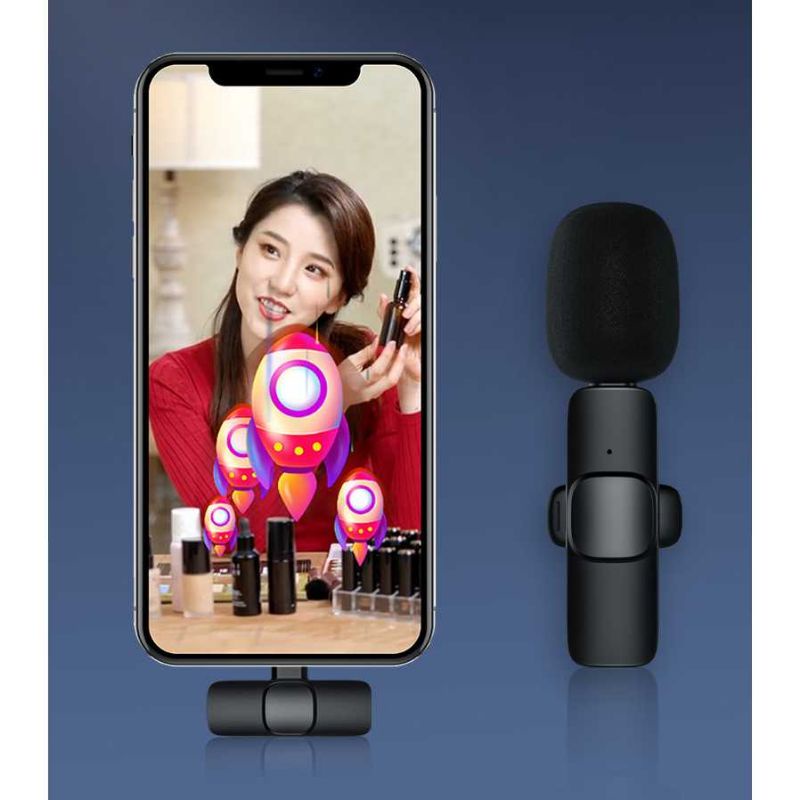 Jual MICROPHONE WIRELESS HP IPHONE VLOGGER LIVE MIKROFON WIRELESS CLIP