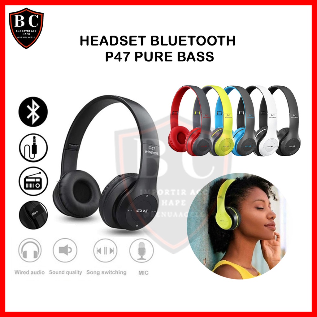Jual HEADSET BLUETOOTH P47 PURE BASS EARPHONE BLUETOOTH BANDO P47