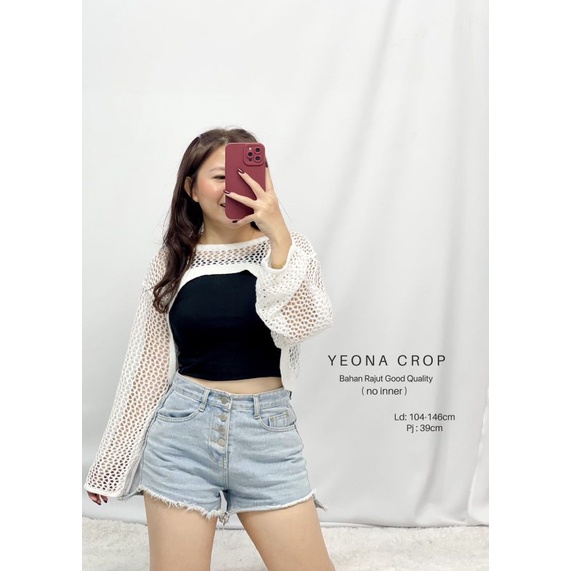 Jual MDLV ~ Yeona Crop Rajut Outer Crop jaring Rajut Lengan Panjang ...