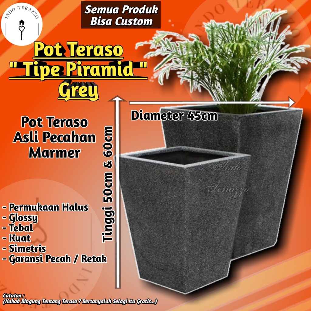 Jual Indo Terazzo Pot Tanaman Keramik Marmer Teraso Tipe Piramid Grey Pot Teraso Terazzo