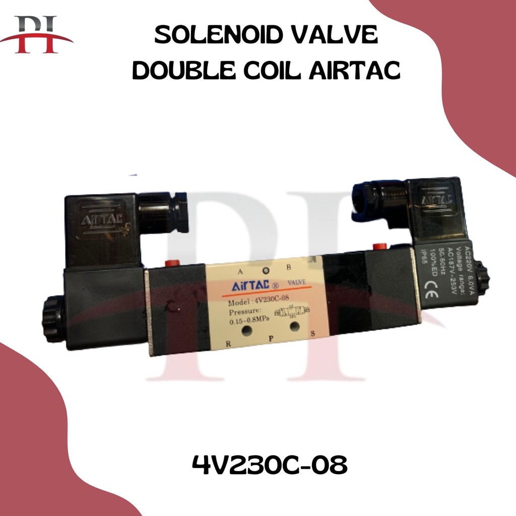Heschen Elettrovalvola Pneumatica 4V230C-08 24VDC PT1/4 5 Vie 3 Posizioni Doppia Bobina Pilotata Elettrico Chiuso Tipo CE Con Raccordi E Silenziatore - 7