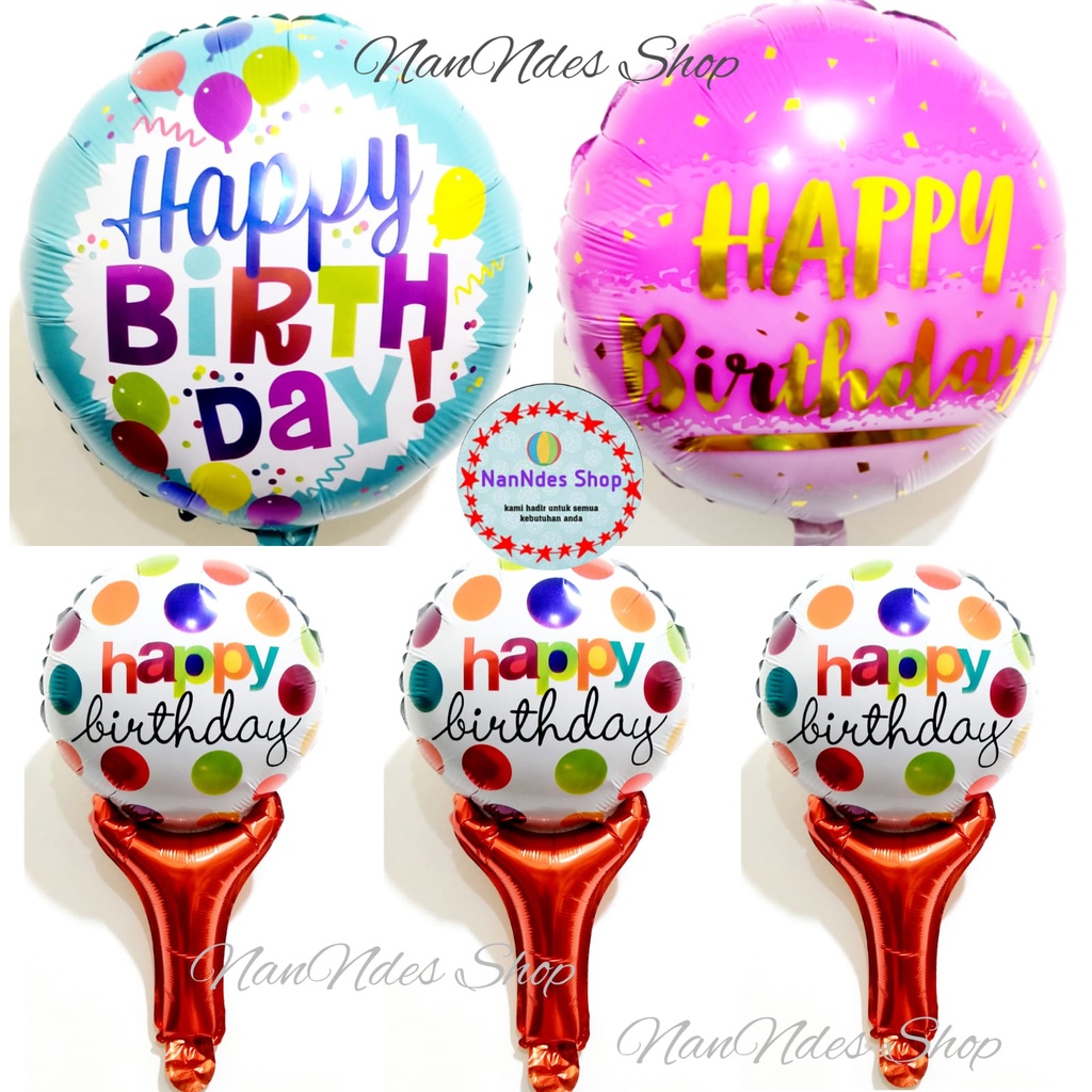 Jual Balon Happy Birthday Foil Bulat Pentung Stick Biru Pink Polkadot ...