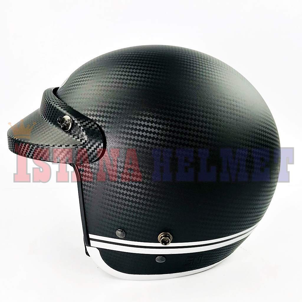 Jual HELM INJAK RETRO CARBON PET 05 LINE BLACK DOFF-SILVER ORIGINAL ...