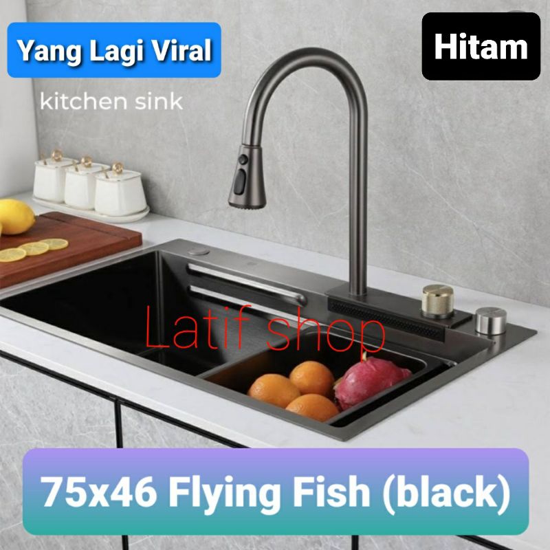 Jual Kitchen sink Viral 75x46 flying fish black bak cuci piring 1 ...