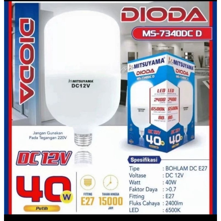 Jual Lampu Bohlam LED Mitsuyama DC 12V E27 Putih Seri Dioda 40 watt ...