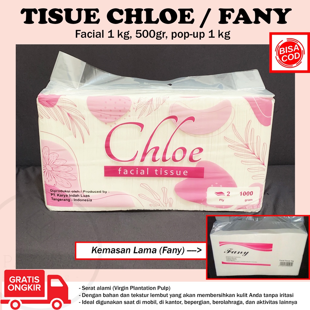 Jual TISU/TISSUE MURAH CHLOE 1KG BAHAN LEMBUT UNTUK WAJAH KUALITAS NICE ...