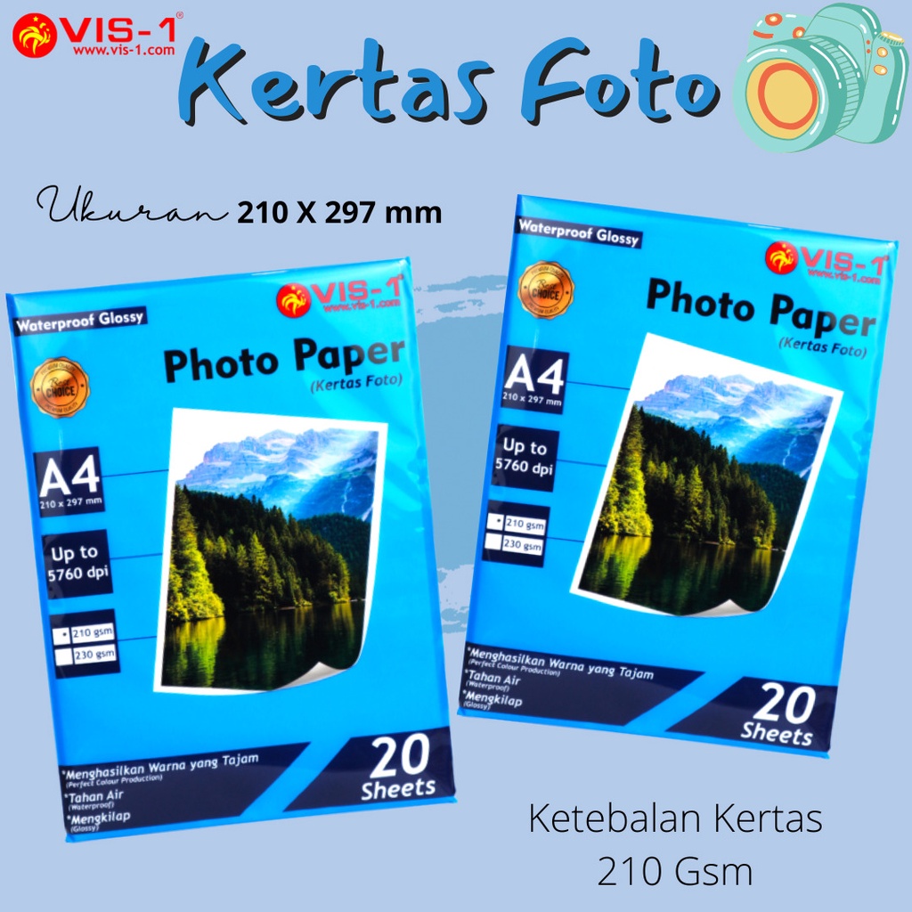 Jual Kertas Foto Glossy A4 / Kertas Glossy Photo Paper VIS1 A4 210GSM