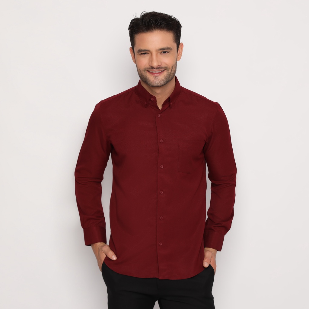 Jual Platini Kemeja Pria Polos Lengan Panjang Polinosic Twill Maroon