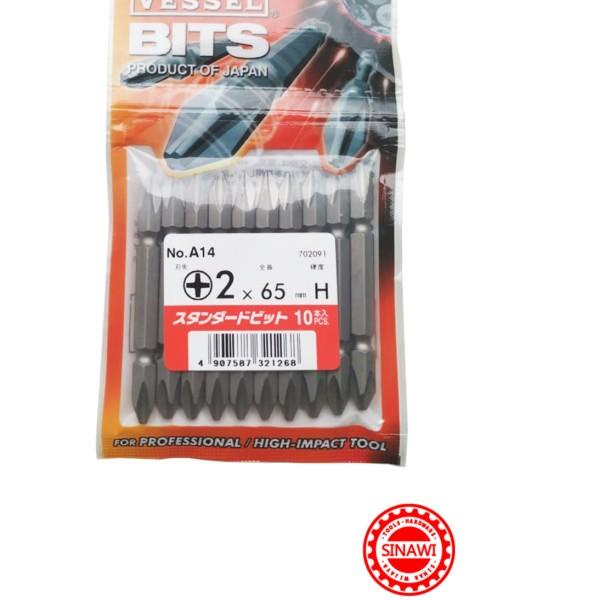Jual VESSEL A14 Mata Obeng Angin/ Screwdriver Bits PH2 x 65 mm (10 Pcs ...