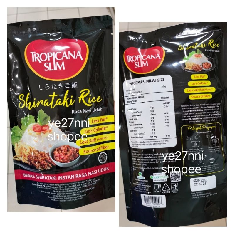 Jual Tropicana Slim Shirataki Rice rasa nasi uduk 72gr | Shopee Indonesia