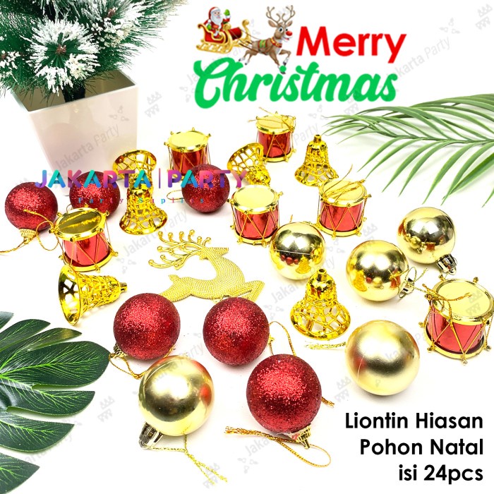 Jual Set Hiasan Pohon Natal Campur Isi 24 Pcs / Hiasan Natal Gantung