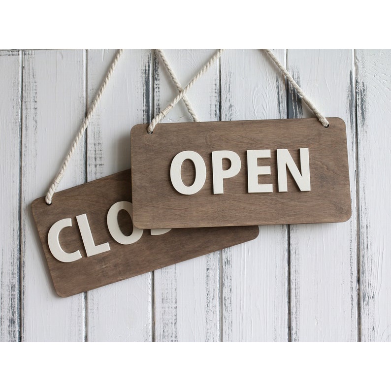 Jual SIGN BOARD KAYU NATURAL PINTU (OPEN CLOSE) BOLAK BALIK TALI RAMI ...
