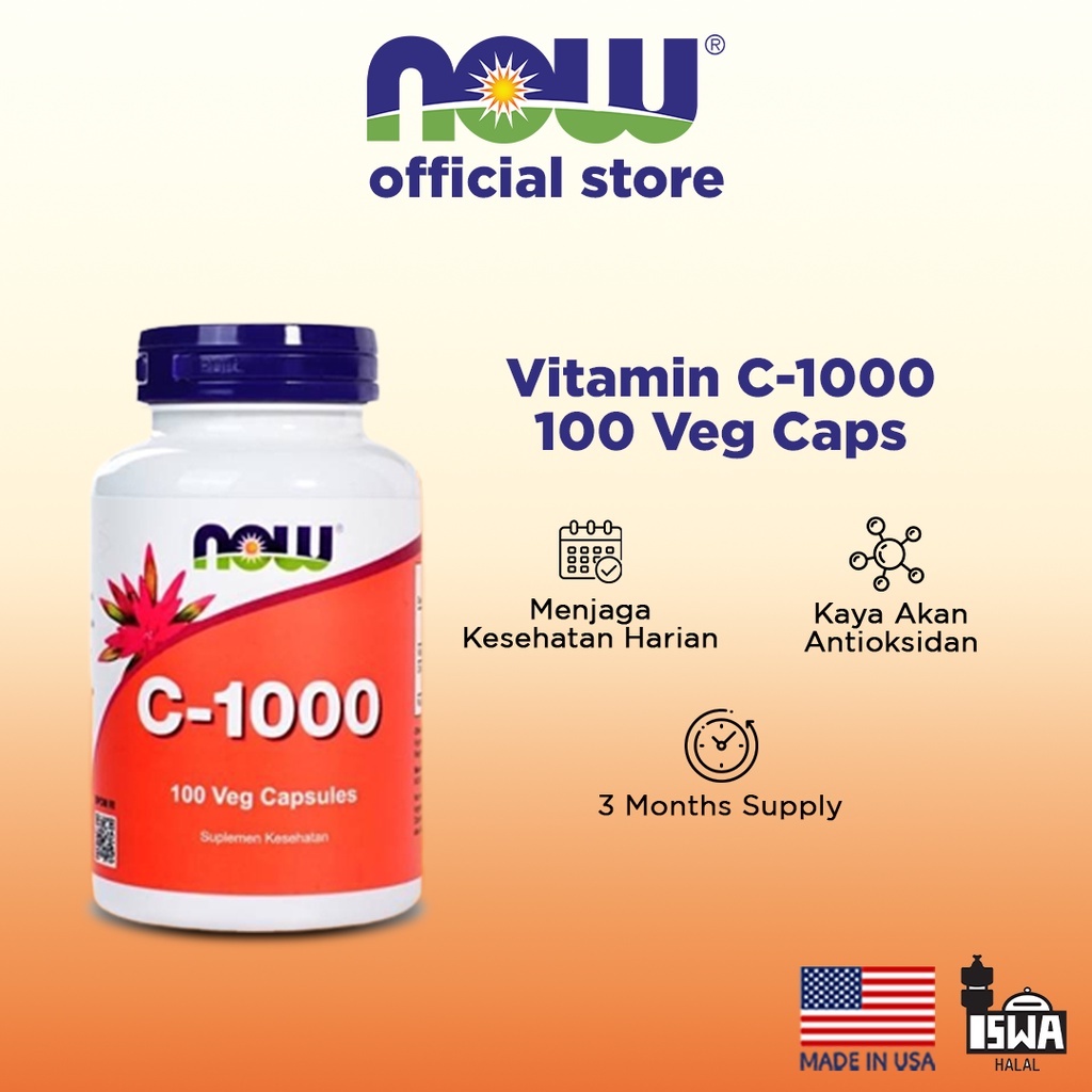 Jual NOW Supplements, Vitamin C1000, 100 Veg Capsules Shopee Indonesia