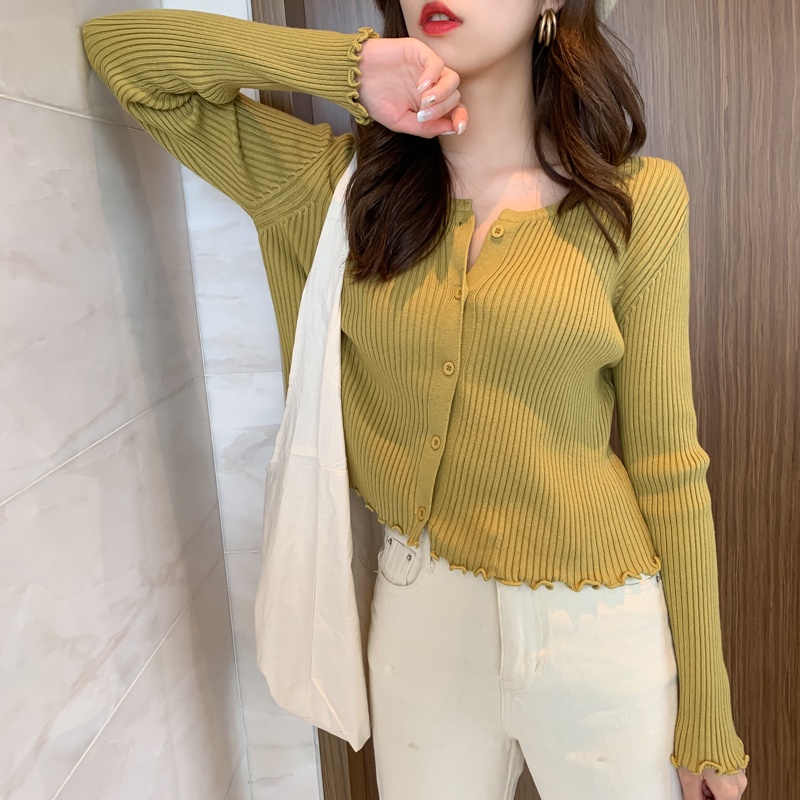 Jual Cardigan crop kancing depan hidup lengan panjang wanita