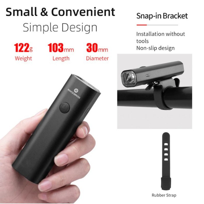 Jual Rockbros QD400 Lampu Sepeda Cas USB 400 Lumen 2000mAh Waterproof ...