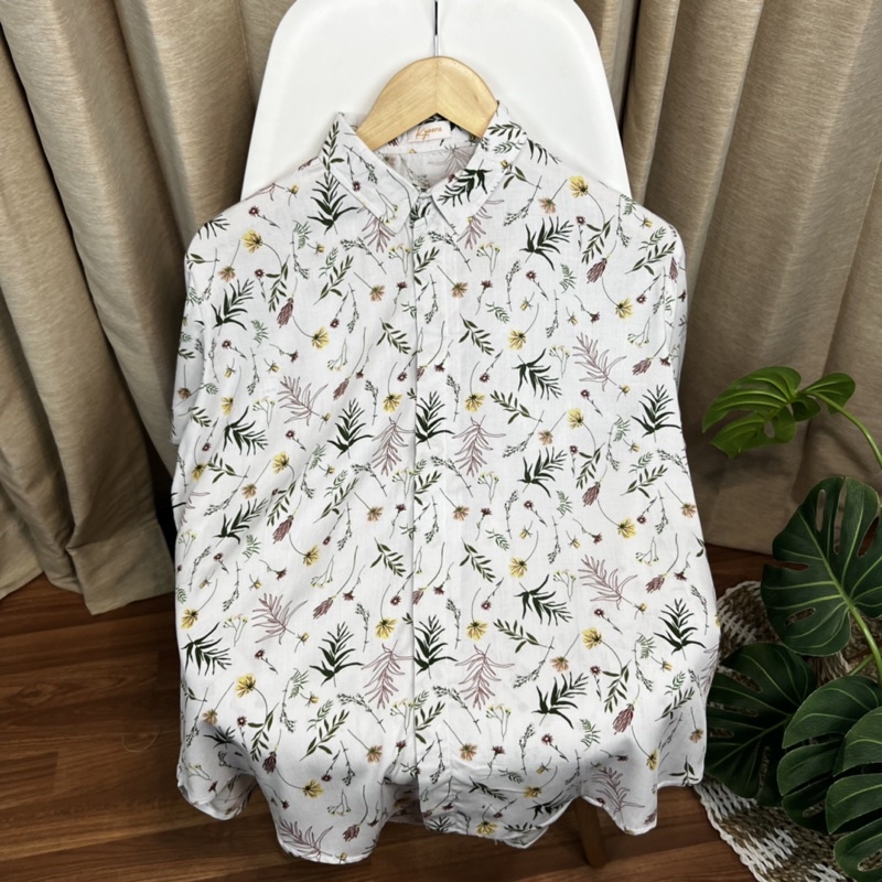 Jual Pattern Shirt / Oversized Pattern Shirt / Flower and Leaves ...