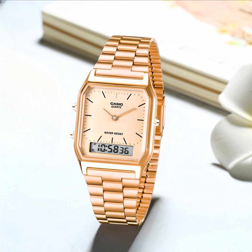 Jual Terlaris Jam Tangan Wanita Rantai Fashion Double Time Casio Aq Segi Shopee Indonesia