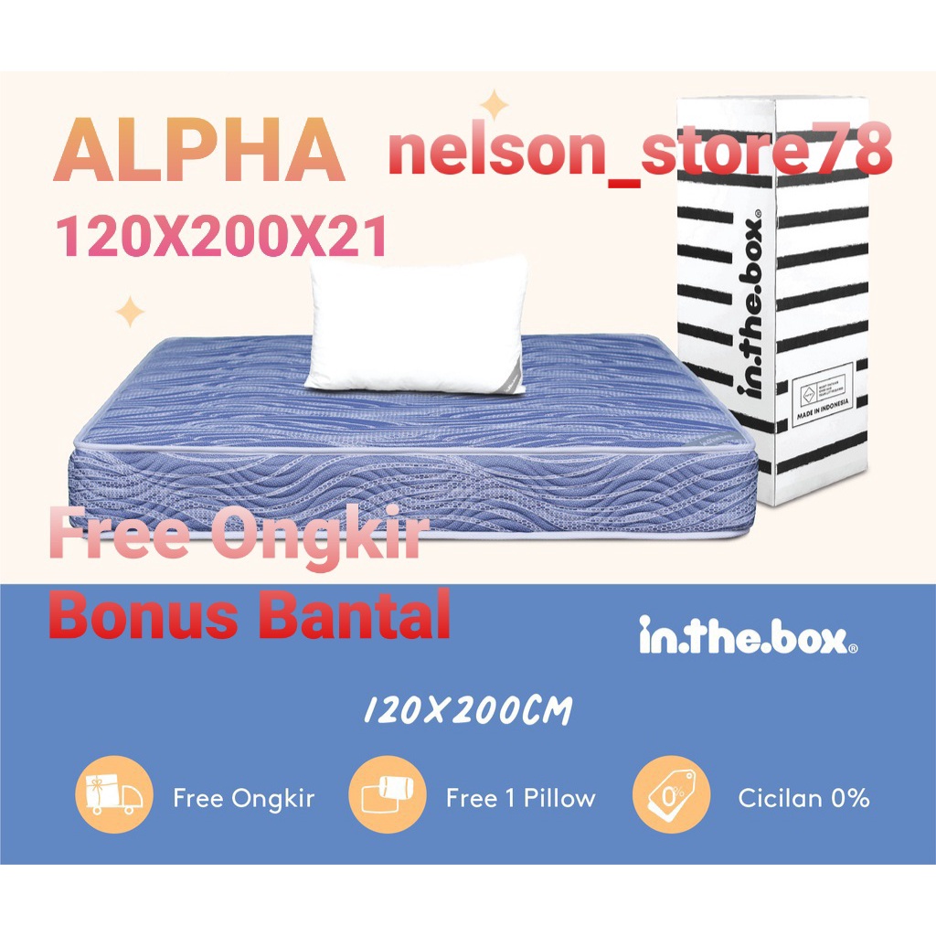 Jual Kasur IN THE BOX ALPHA 120X200X21 Kasur Spring Bed Gratis Bantal
