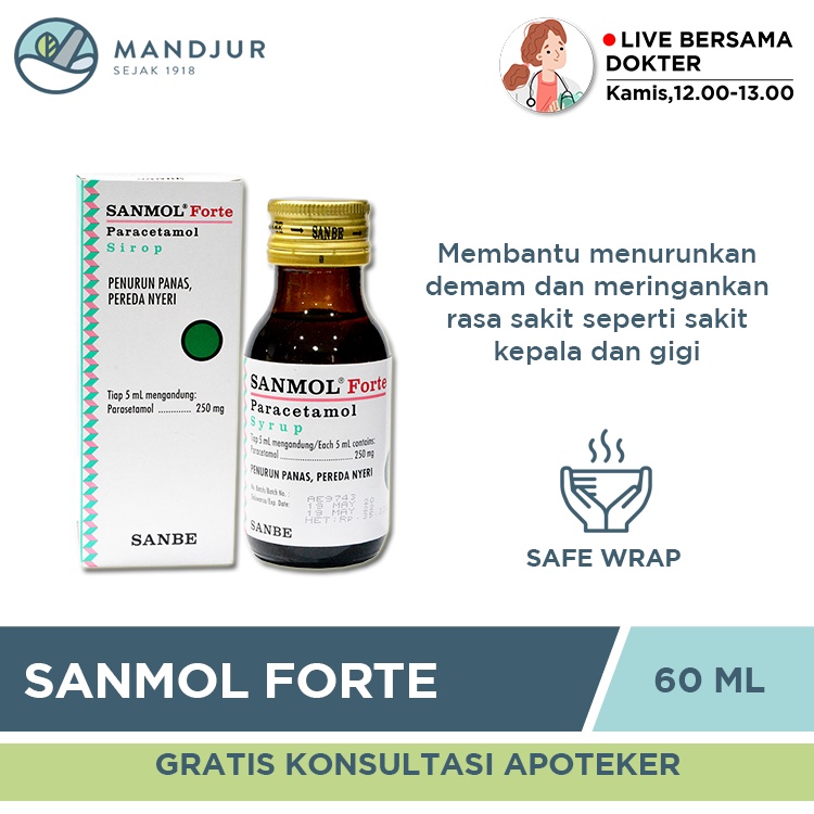 Jual Sanmol Forte Sirup 60 Ml Pereda Demam Sakit Gigi Sakit Kepala